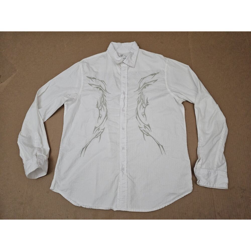 Y2K Helix White Short Sleeve Collared Button Up Shirt Men's XL